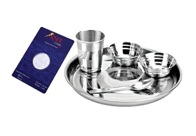 India Desire : Buy Tosmy Exclusive Stainless Steel Dinner Set, 5-Pieces With 5G Silver Coin At Rs 349 From Amazon